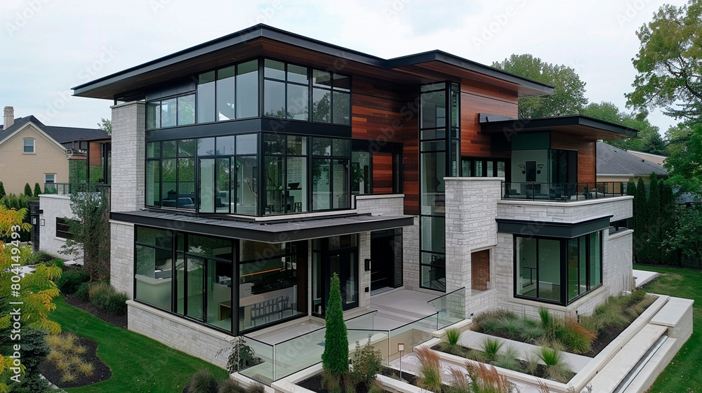Fototapeta premium modern house with glass windows