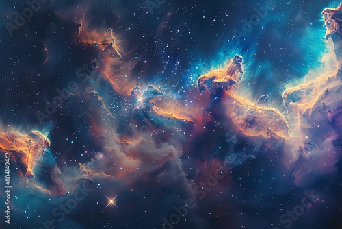 Ultrahigh resolution stock photo of the Carina Nebula  showcasing vibrant cloud formations and newborn stars  symbolizing creation within the cosmos