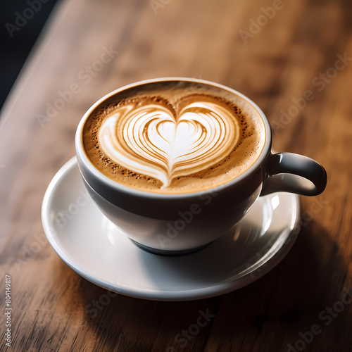 A close-up of a latte art heart in a coffee cup. 