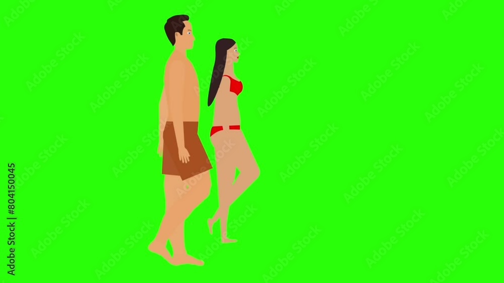 Man and Woman couple walking loop cycle, beach vacation theme, chroma key background animation Man and Woman couple walking loop cycle, beach vacation theme, chroma key background animation