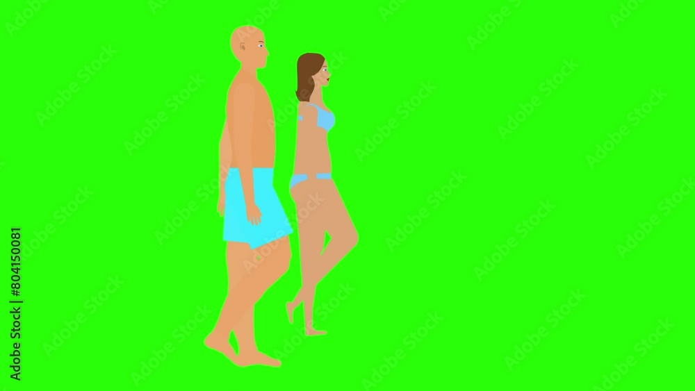 Man and Woman couple walking loop cycle, beach vacation theme, chroma key background animation Man and Woman couple walking loop cycle, beach vacation theme, chroma key background animation