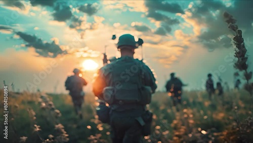 Special forces soldiers from behind in warzone photo
