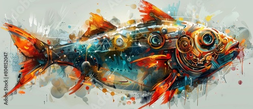 A piranha inspired by steampunk design, painted with bold and colorful brushstrokes 8K , high-resolution, ultra HD,up32K HD photo