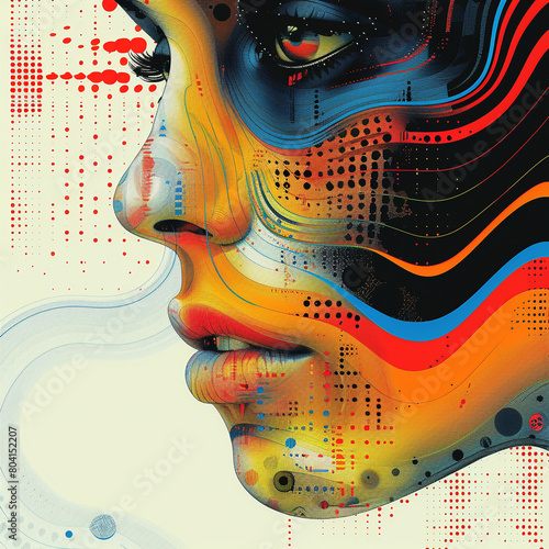 Vibrant Pop Art Portrait of a Woman with Abstract Details