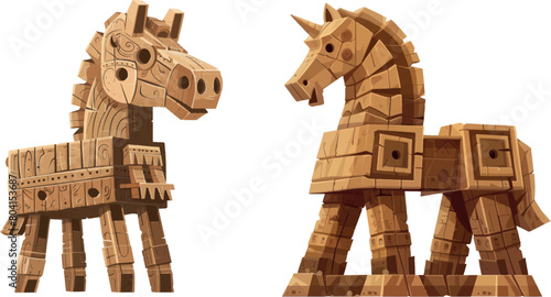 Wooden scratch statue of ancient troy and history greece war