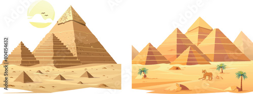 Ancient pyramids landscape. Egypt pyramid landscape in saqara desert, giza plateau panoramic scenery cairo landmark background