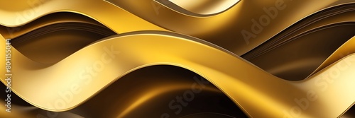 yellow luxury smooth shiny metal theme curves pattern abstract background from Generative AI