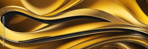 yellow luxury smooth shiny metal theme curves pattern abstract background from Generative AI