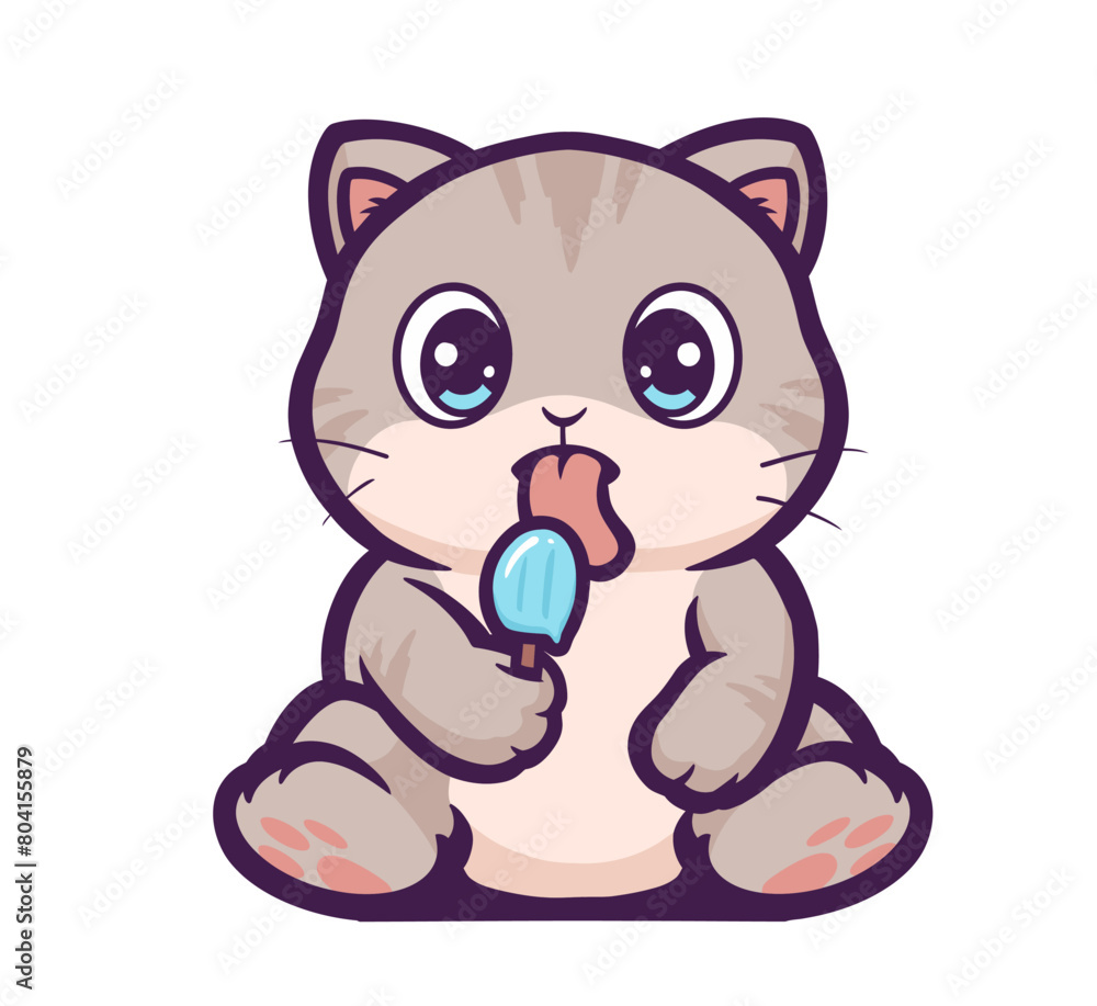 cute cat sitting licking ice cream mascot
