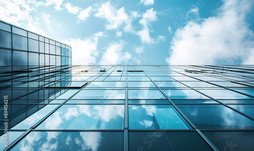 Modern office building with blue sky  and glass facades. Economy  finances  business activity concept