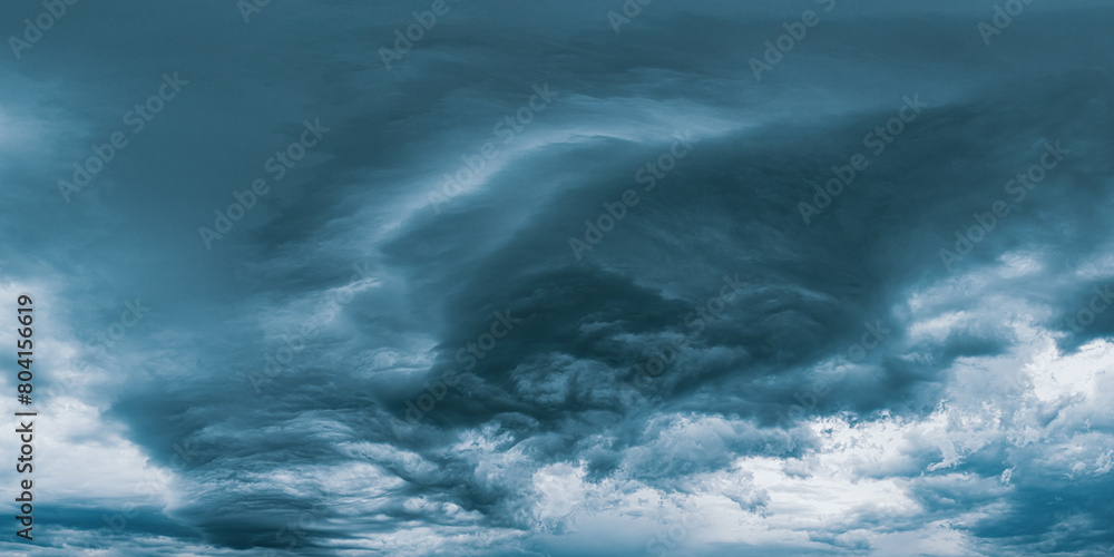 Obraz premium Stormy Sky Before Rain Thunderstorm. Storm Cloudy Sky Background. Panorama, Panoramic View