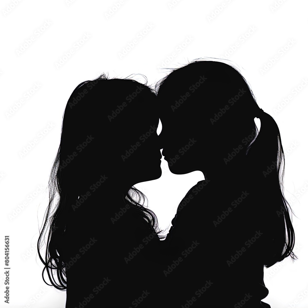 silhouette of couple girls white background