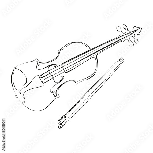 A single line drawing of a violin. Continuous line violin icon. One line icon. Vector illustration