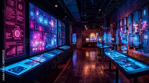 Explore an interactive exhibit at a tech museum dedicated to Bitcoin and smart contracts. photo