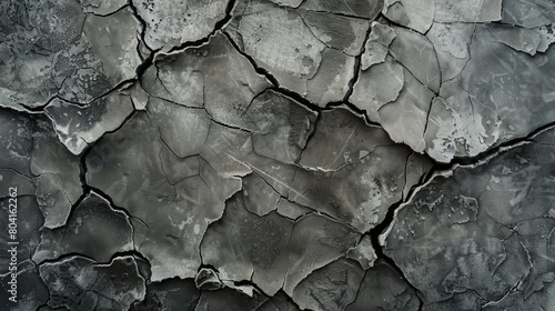 Cracked concrete in shades of gray and charcoal create a rough texture