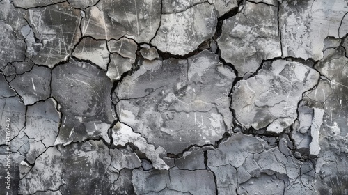Cracked concrete in shades of gray and charcoal create a rough texture