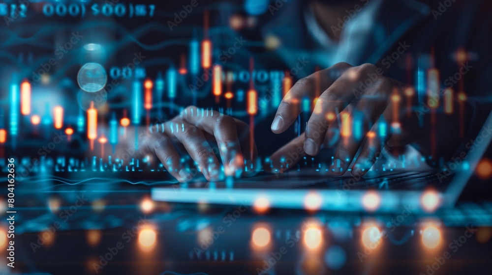 businessman hand using tablet and laptop at desktop with abstract glowing business chart with index and growth on blurry background. Finance, trade and market report concept. Double exposure. businessman hand using tablet and laptop at desktop with abstract glowing business chart with index and growth on blurry background. Finance, trade and market report concept. Double exposure.