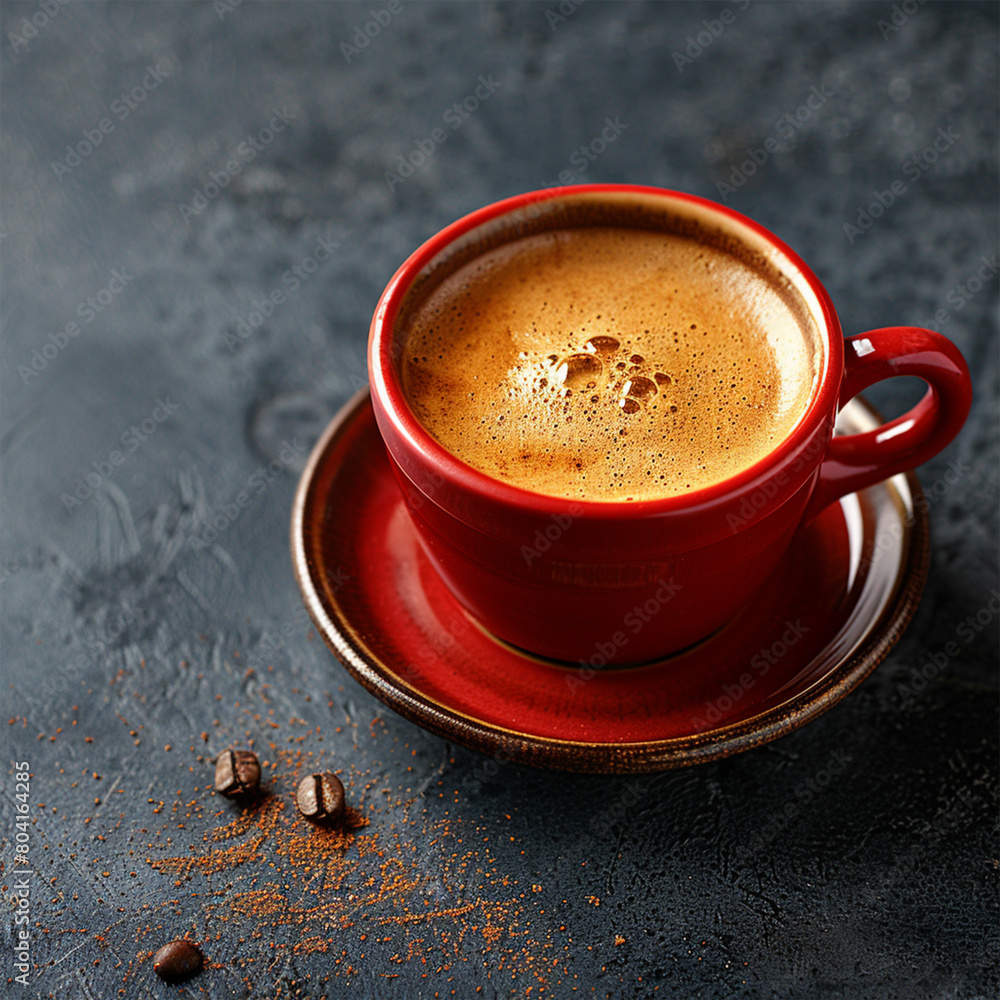 Coffee in red cup on dark background. Top view space for text. Made with generative ai
Coffee in red cup on dark background. Top view space for text. Made with generative ai