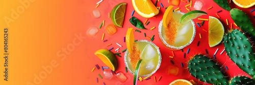 Cinco de Mayo celebration with cactuses and margaritas festive celebration AI generative background