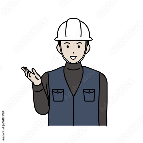話したり説明する大工、土方の男性のイラスト