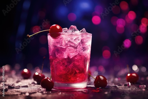 Cherry Crush: Cherry vodka cocktail in a crushed ice-filled glass. photo