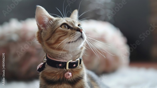 Cat Collar Trends: Trendy collars for cats, reflecting the latest in feline fashion and accessory design. © chanidapa