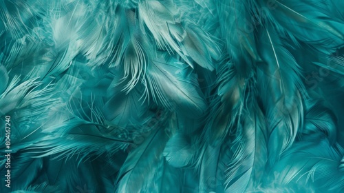 Feathery textures in shades of turquoise and teal create a whimsical texture.