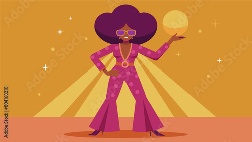 A nod to 70s disco fashion with sparkly jumpsuits platform heels and oversized sunglasses.. Vector illustration