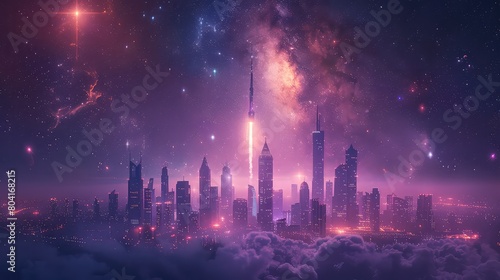 Synthwave city in space with planets in the background for wallpaper  banners  artistic prints
