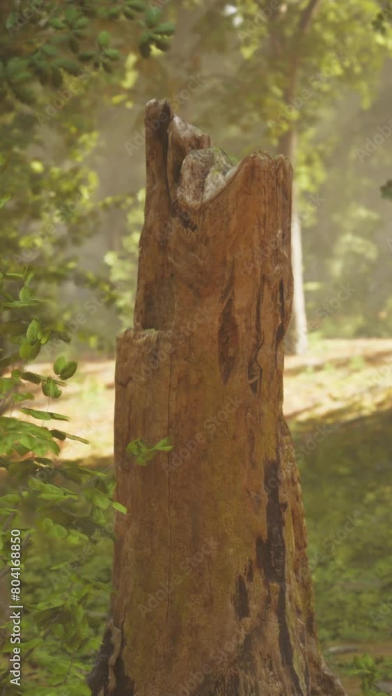 A Majestic Tree Stump Standing Tall Amidst the Verdant Summer Forest in Europe A Majestic Tree Stump Standing Tall Amidst the Verdant Summer Forest in Europe