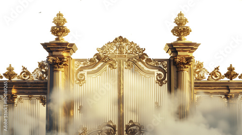 Golden Gate with Ornate Details and Clouds - Isolated on White Transparent Background, PNG
