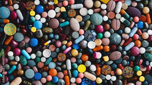 Many different pills closeup