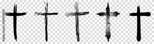 Brush painted cross icon set. Vector illustration isolated on transparent background photo