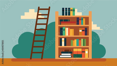 A salvaged wooden ladder creatively repurposed into a unique and rustic bookshelf perfect for adding character to any home library.. Vector illustration