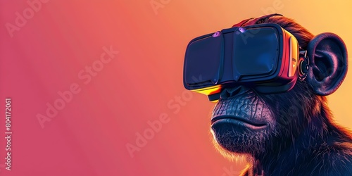 Playful Primate Embracing Virtual Reality Escapades with Bold Color Palette