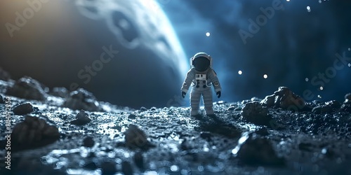 Lone Astronaut Mapping the Surface of an Extraterrestrial Moon Exploring the Vast and Mysterious Lunar Landscape with Determination and Awe