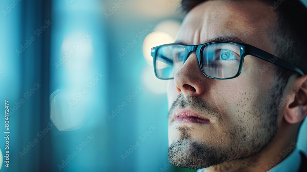 Focused on Success: Confident young entrepreneur wearing glasses, reflecting determination and ambition in business. Focused on Success: Confident young entrepreneur wearing glasses, reflecting determination and ambition in business.