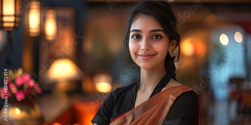 Gorgeous Indian female serving as a hotel director.