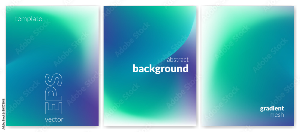 Abstract wavy liquid background set. Gradient mesh. Blue green saturated bright color blend. Modern design template for web covers, ad banners, posters, brochures, flyers. Vector image EPS Abstract wavy liquid background set. Gradient mesh. Blue green saturated bright color blend. Modern design template for web covers, ad banners, posters, brochures, flyers. Vector image EPS
