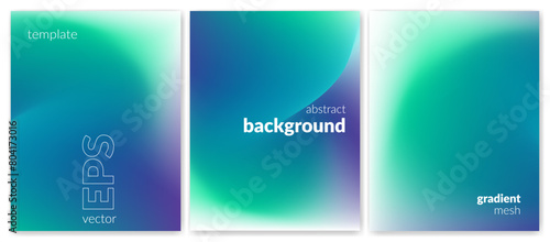 Abstract wavy liquid background set. Gradient mesh. Blue green saturated bright color blend. Modern design template for web covers, ad banners, posters, brochures, flyers. Vector image EPS