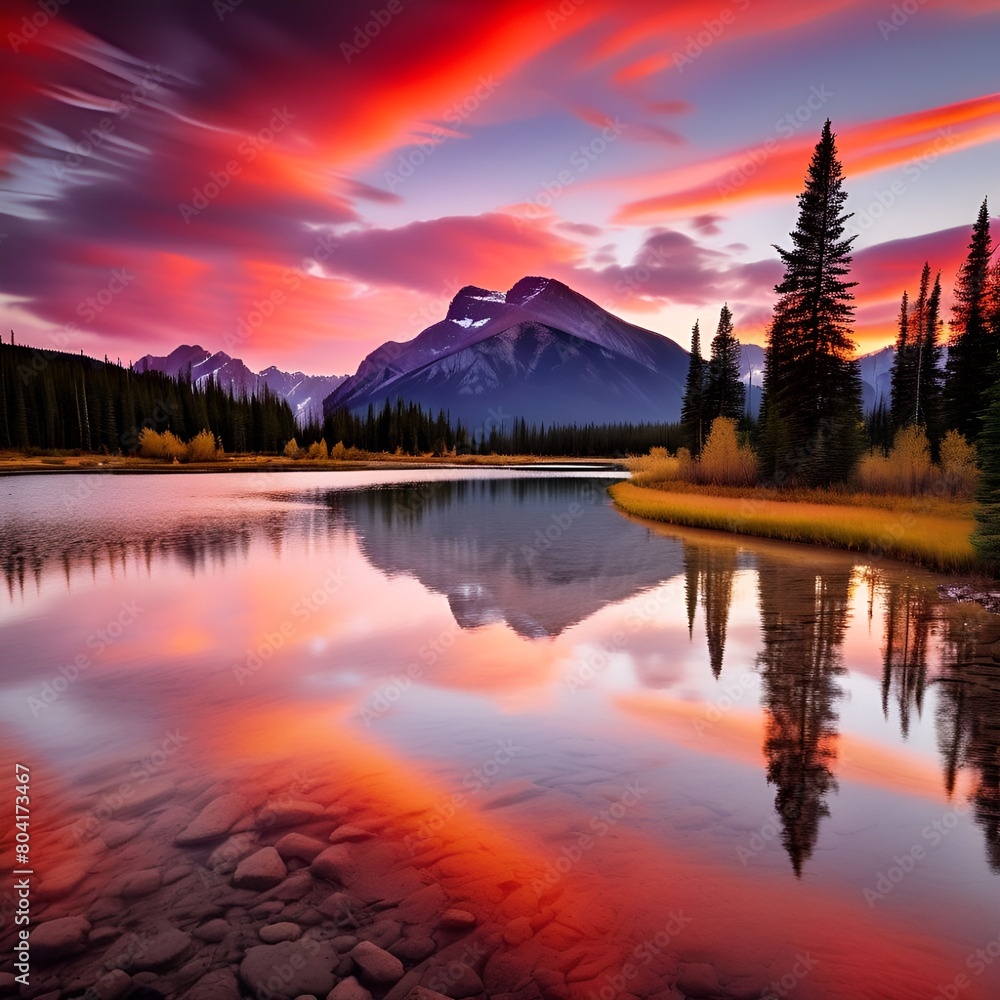 vermilion lakes nestled in banff national park each reflecting the majestic canadian rocky mountain