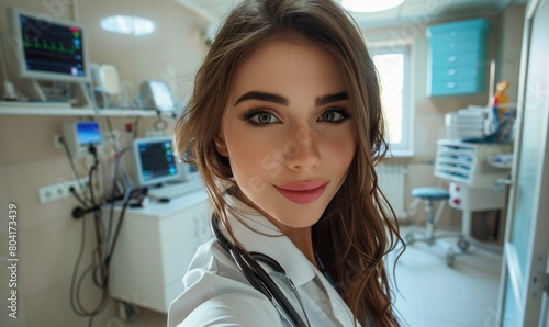 A young female doctor is ta...