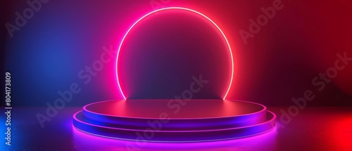 Highlighting a luxury podium with a neon design that brings vibrant life to any award ceremony, podium for product showcase background Sharpen banner template with copy space photo