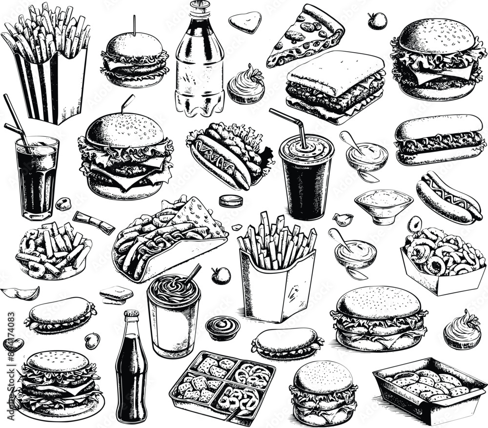 Sketch Fast Food Meals Isolated Vector Icons Ice Cream In Waffle Cone sketch-fast-food-meals-isolated-vector-icons-ice-cream-in-waffle-cone
