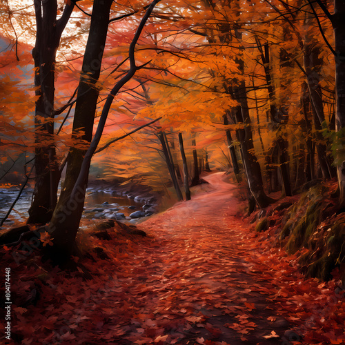 Vibrant autumn leaves in a forest. 