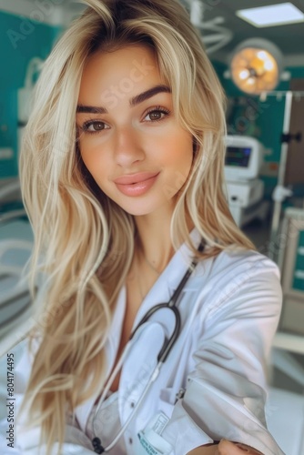 A young female doctor is ta...