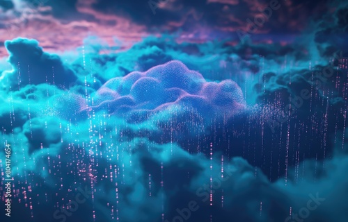 Big data cloud mass data storage 3d render digital technology background