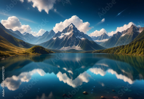 Mountain and lake background © Anoottotle