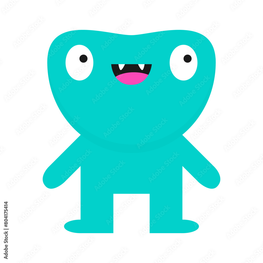 Monster standing. Happy Halloween. Blue silhouette icon. Eyes, fangs tooth, hands. Cute cartoon kawaii funny happy smiling baby character. Childish style. Flat design. White background Isolated Vector Monster standing. Happy Halloween. Blue silhouette icon. Eyes, fangs tooth, hands. Cute cartoon kawaii funny happy smiling baby character. Childish style. Flat design. White background Isolated Vector