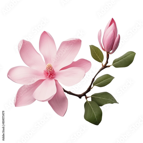 Pink Magnolia blossom isolated transparent  Generative AI